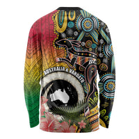 Vanuatu and Australia Together Long Sleeve Shirt Kangaroo with Pig Tusk Indigenous Pattern