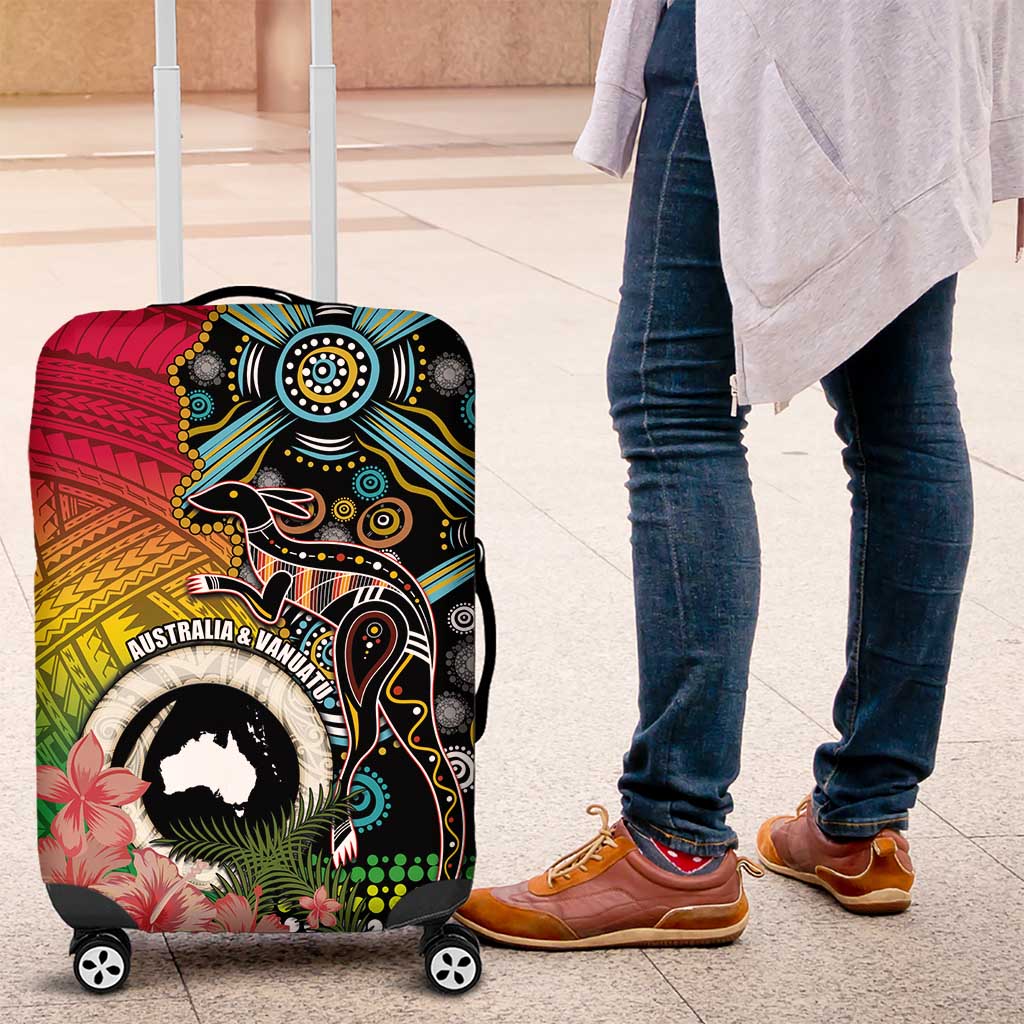 Vanuatu and Australia Together Luggage Cover Kangaroo with Pig Tusk Indigenous Pattern