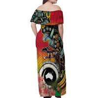 Vanuatu and Australia Together Off Shoulder Maxi Dress Kangaroo with Pig Tusk Indigenous Pattern LT03 - Polynesian Pride