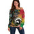 Vanuatu and Australia Together Off Shoulder Sweater Kangaroo with Pig Tusk Indigenous Pattern