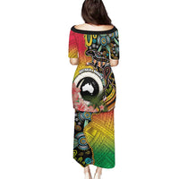Vanuatu and Australia Together Puletasi Kangaroo with Pig Tusk Indigenous Pattern LT03 - Polynesian Pride
