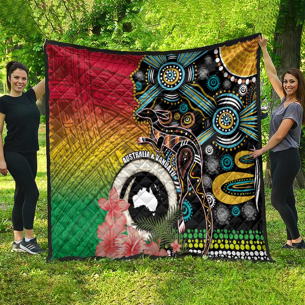 Vanuatu and Australia Together Quilt Kangaroo with Pig Tusk Indigenous Pattern