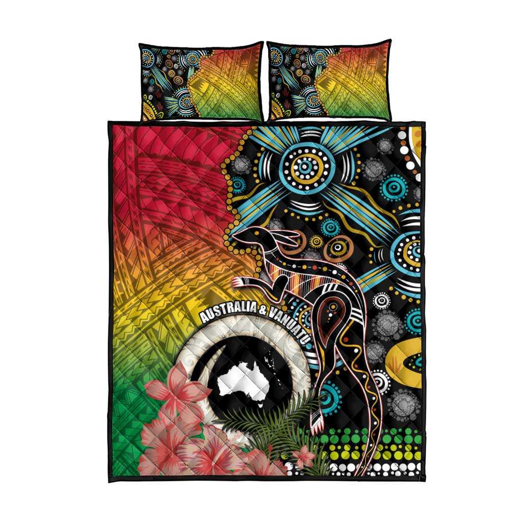Vanuatu and Australia Together Quilt Bed Set Kangaroo with Pig Tusk Indigenous Pattern LT03 - Polynesian Pride