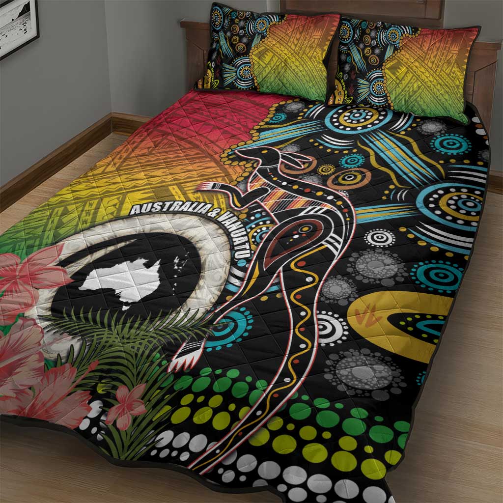 Vanuatu and Australia Together Quilt Bed Set Kangaroo with Pig Tusk Indigenous Pattern LT03 - Polynesian Pride