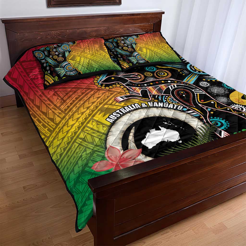 Vanuatu and Australia Together Quilt Bed Set Kangaroo with Pig Tusk Indigenous Pattern LT03 - Polynesian Pride