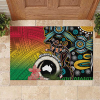 Vanuatu and Australia Together Rubber Doormat Kangaroo with Pig Tusk Indigenous Pattern LT03 Black - Polynesian Pride