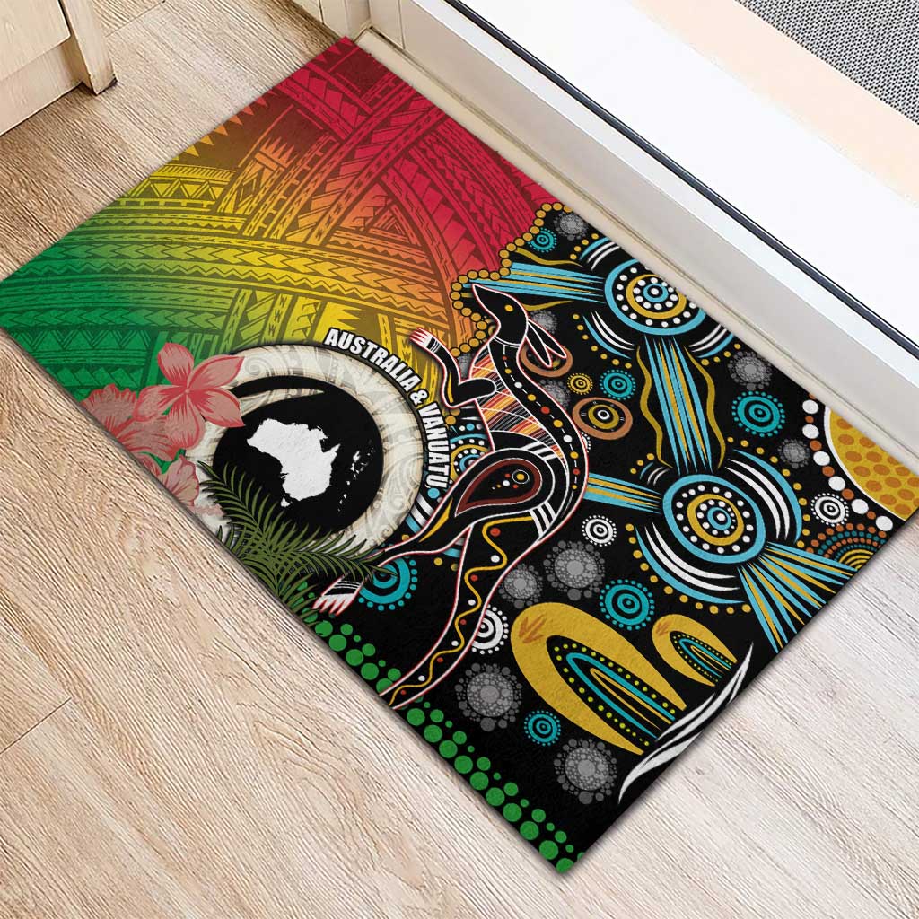 Vanuatu and Australia Together Rubber Doormat Kangaroo with Pig Tusk Indigenous Pattern LT03 - Polynesian Pride