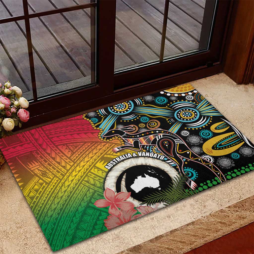 Vanuatu and Australia Together Rubber Doormat Kangaroo with Pig Tusk Indigenous Pattern LT03 - Polynesian Pride