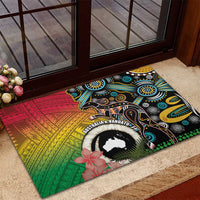 Vanuatu and Australia Together Rubber Doormat Kangaroo with Pig Tusk Indigenous Pattern LT03 - Polynesian Pride