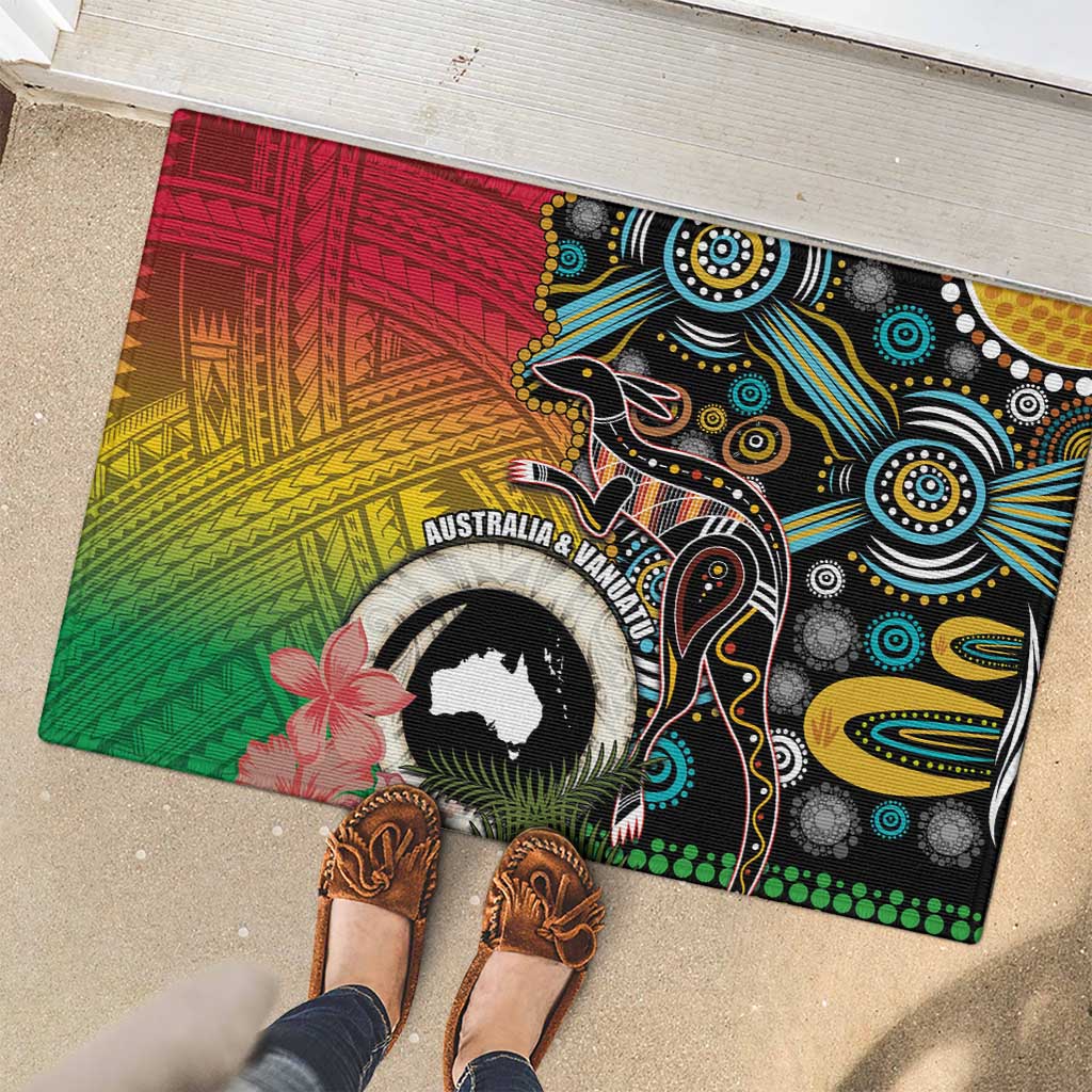 Vanuatu and Australia Together Rubber Doormat Kangaroo with Pig Tusk Indigenous Pattern LT03 - Polynesian Pride