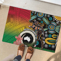 Vanuatu and Australia Together Rubber Doormat Kangaroo with Pig Tusk Indigenous Pattern LT03 - Polynesian Pride
