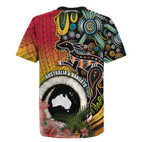 Vanuatu and Australia Together Rugby Jersey Kangaroo with Pig Tusk Indigenous Pattern LT03 - Polynesian Pride