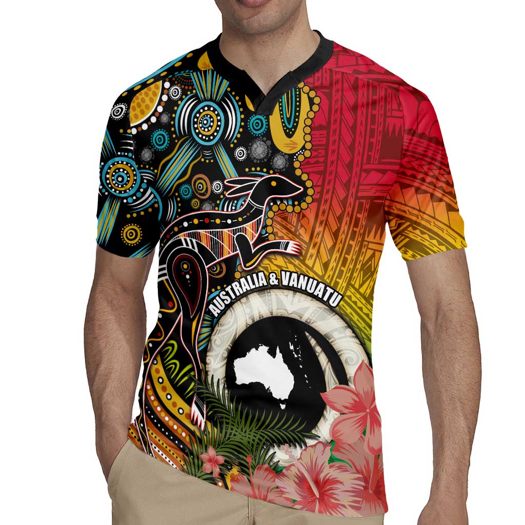 Vanuatu and Australia Together Rugby Jersey Kangaroo with Pig Tusk Indigenous Pattern LT03 - Polynesian Pride