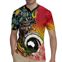 Vanuatu and Australia Together Rugby Jersey Kangaroo with Pig Tusk Indigenous Pattern LT03 - Polynesian Pride