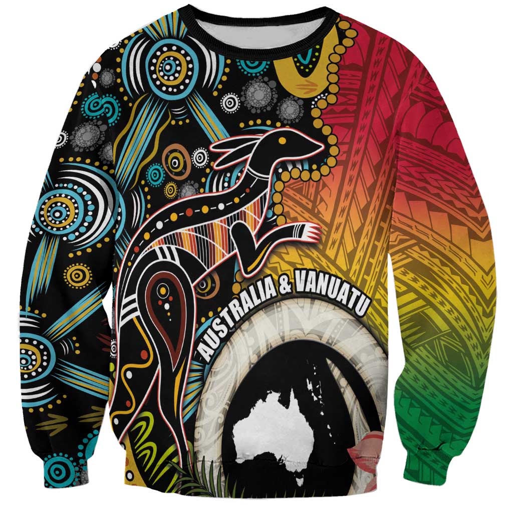 Vanuatu and Australia Together Sweatshirt Kangaroo with Pig Tusk Indigenous Pattern LT03 Unisex Black - Polynesian Pride