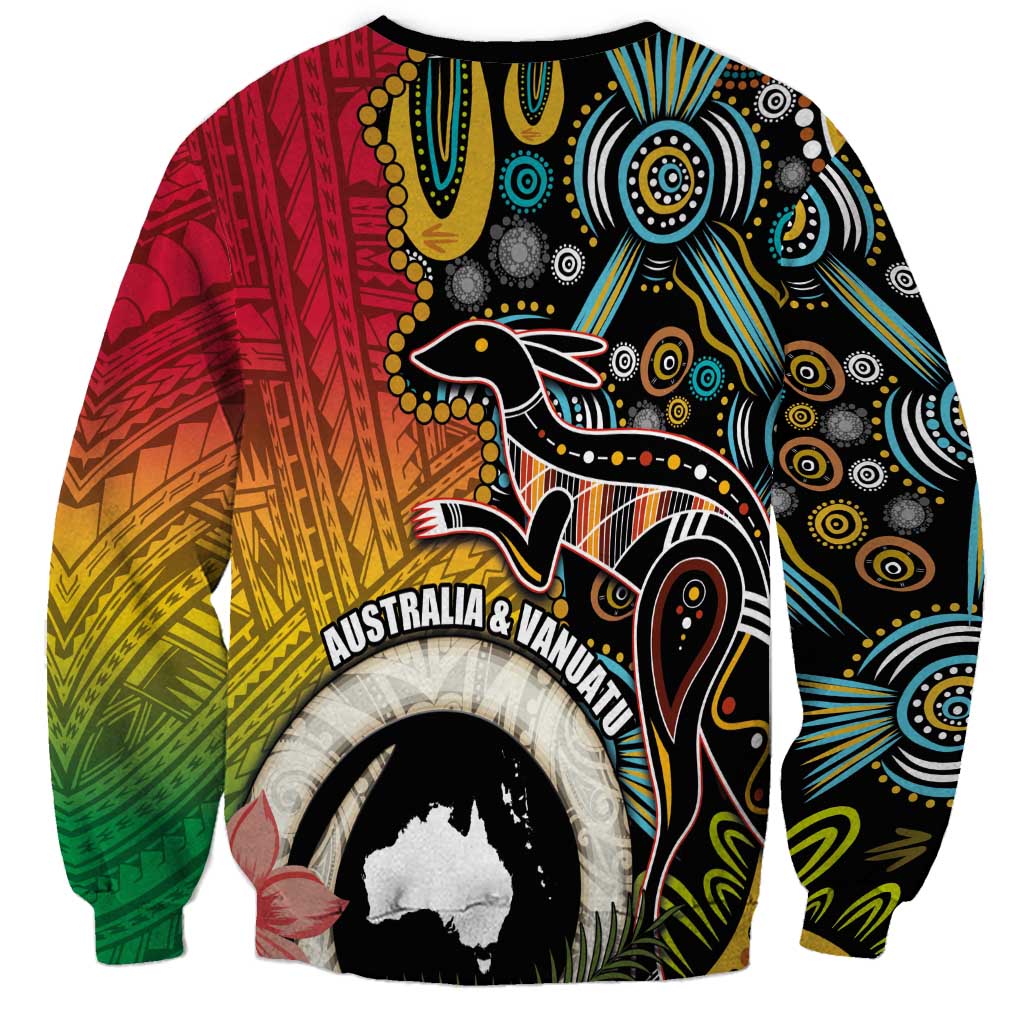 Vanuatu and Australia Together Sweatshirt Kangaroo with Pig Tusk Indigenous Pattern LT03 - Polynesian Pride