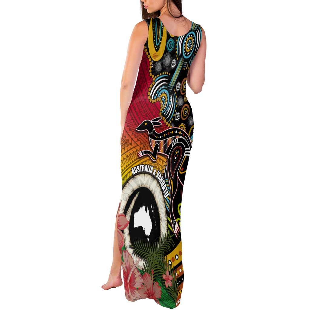 Vanuatu and Australia Together Tank Maxi Dress Kangaroo with Pig Tusk Indigenous Pattern LT03 - Polynesian Pride