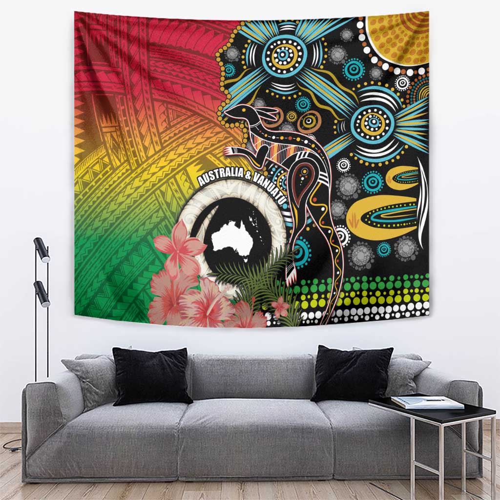 Vanuatu and Australia Together Tapestry Kangaroo with Pig Tusk Indigenous Pattern