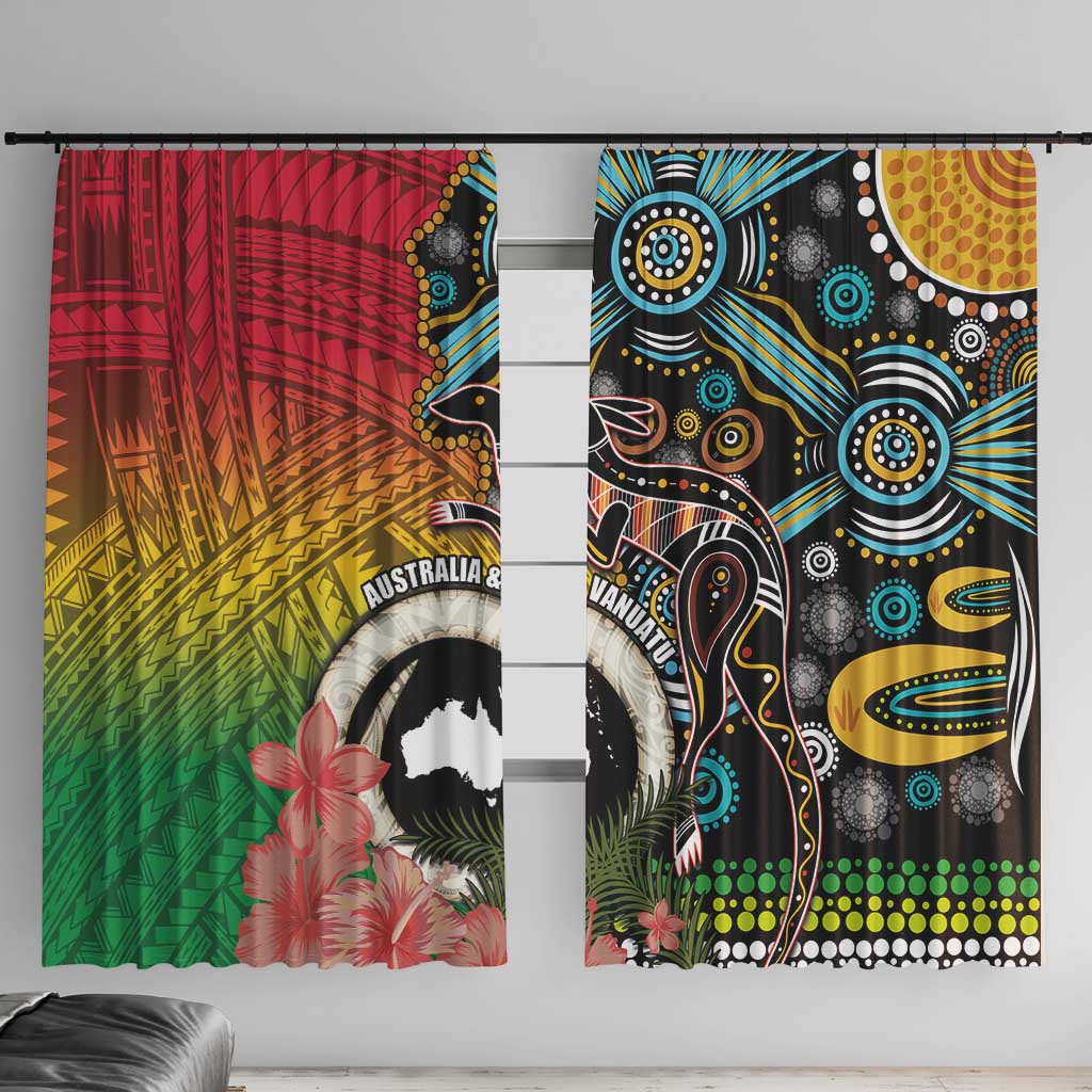 Vanuatu and Australia Together Window Curtain Kangaroo with Pig Tusk Indigenous Pattern LT03 With Hooks Black - Polynesian Pride