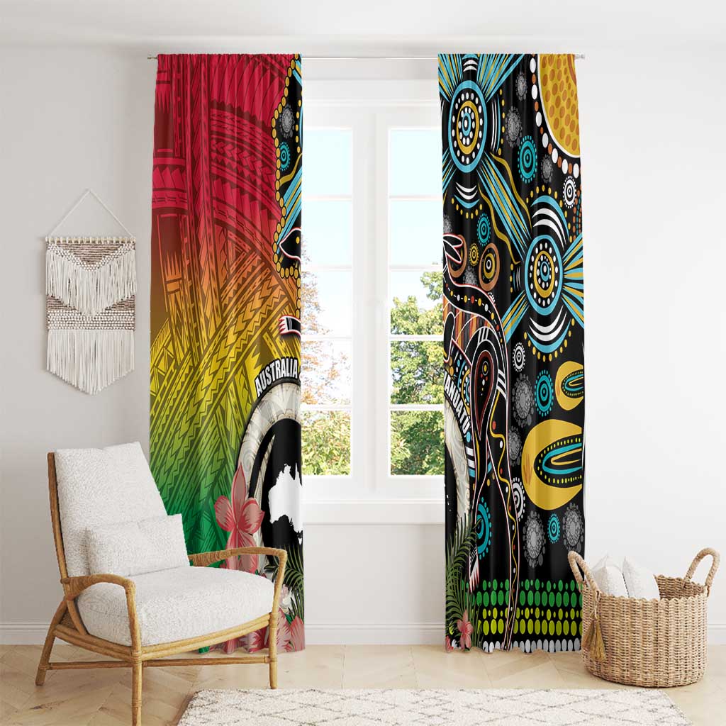 Vanuatu and Australia Together Window Curtain Kangaroo with Pig Tusk Indigenous Pattern LT03 - Polynesian Pride