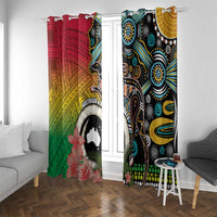 Vanuatu and Australia Together Window Curtain Kangaroo with Pig Tusk Indigenous Pattern LT03 With Grommets Black - Polynesian Pride