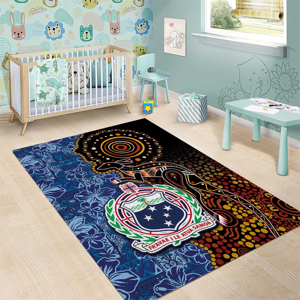 Samoa and Australia Together Area Rug Kangaroo and Tribal Hibiscus Aboriginal Pattern
