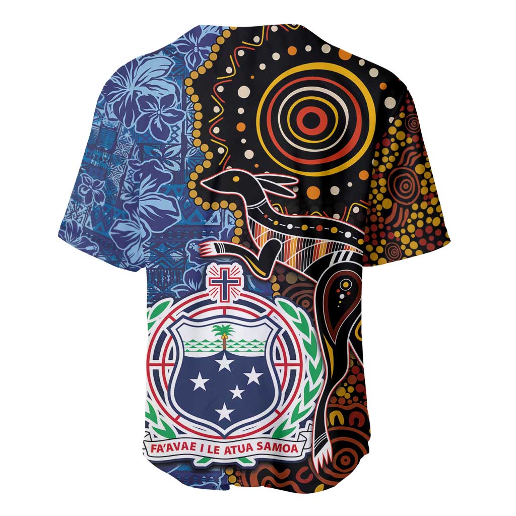 Samoa and Australia Together Baseball Jersey Kangaroo and Tribal Hibiscus Aboriginal Pattern