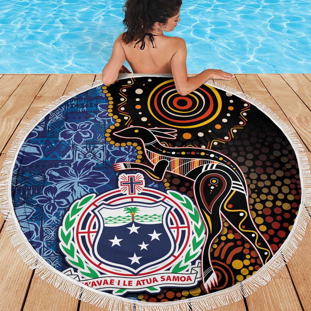 Samoa and Australia Together Beach Blanket Kangaroo and Tribal Hibiscus Aboriginal Pattern LT03 - Polynesian Pride