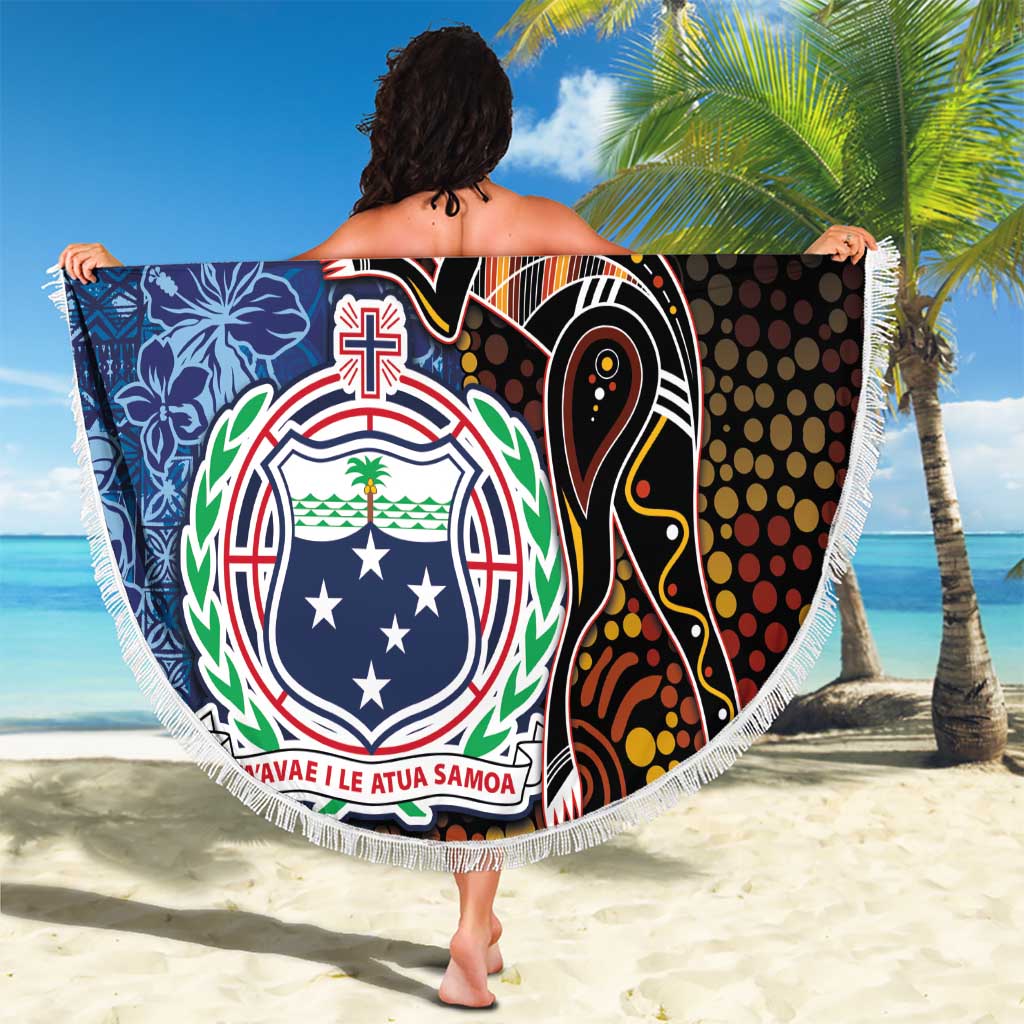 Samoa and Australia Together Beach Blanket Kangaroo and Tribal Hibiscus Aboriginal Pattern LT03 - Polynesian Pride