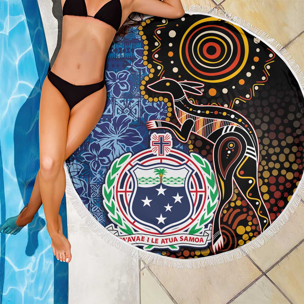 Samoa and Australia Together Beach Blanket Kangaroo and Tribal Hibiscus Aboriginal Pattern LT03 - Polynesian Pride