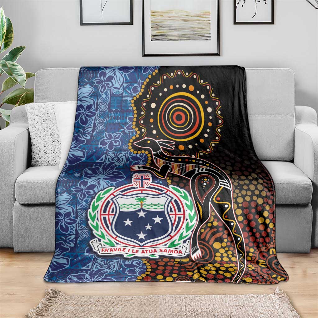 Samoa and Australia Together Blanket Kangaroo and Tribal Hibiscus Aboriginal Pattern LT03 - Polynesian Pride