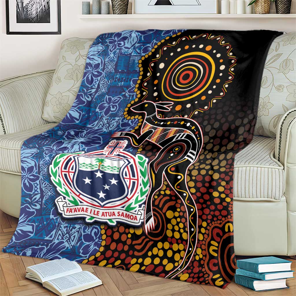 Samoa and Australia Together Blanket Kangaroo and Tribal Hibiscus Aboriginal Pattern LT03 - Polynesian Pride