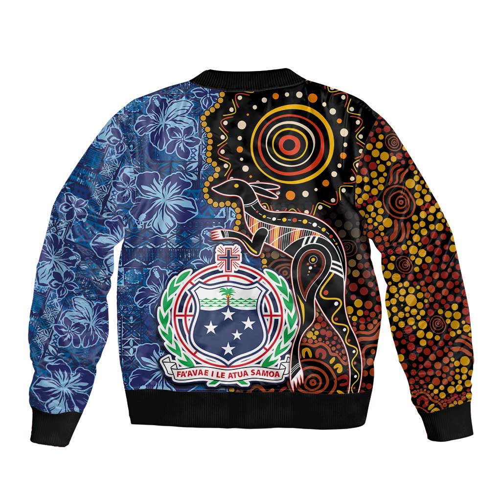 Samoa and Australia Together Bomber Jacket Kangaroo and Tribal Hibiscus Aboriginal Pattern