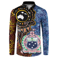 Samoa and Australia Together Button Sweatshirt Kangaroo and Tribal Hibiscus Aboriginal Pattern LT03 Blue - Polynesian Pride