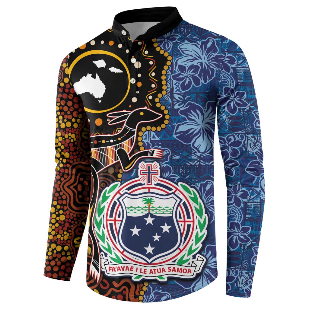 Samoa and Australia Together Button Sweatshirt Kangaroo and Tribal Hibiscus Aboriginal Pattern LT03 - Polynesian Pride