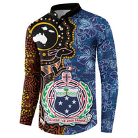 Samoa and Australia Together Button Sweatshirt Kangaroo and Tribal Hibiscus Aboriginal Pattern LT03 - Polynesian Pride