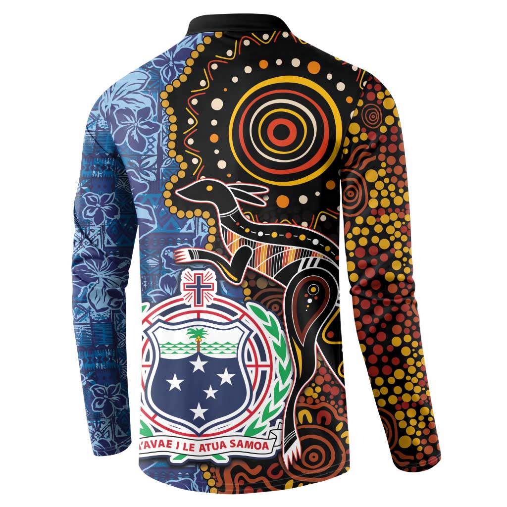 Samoa and Australia Together Button Sweatshirt Kangaroo and Tribal Hibiscus Aboriginal Pattern LT03 - Polynesian Pride