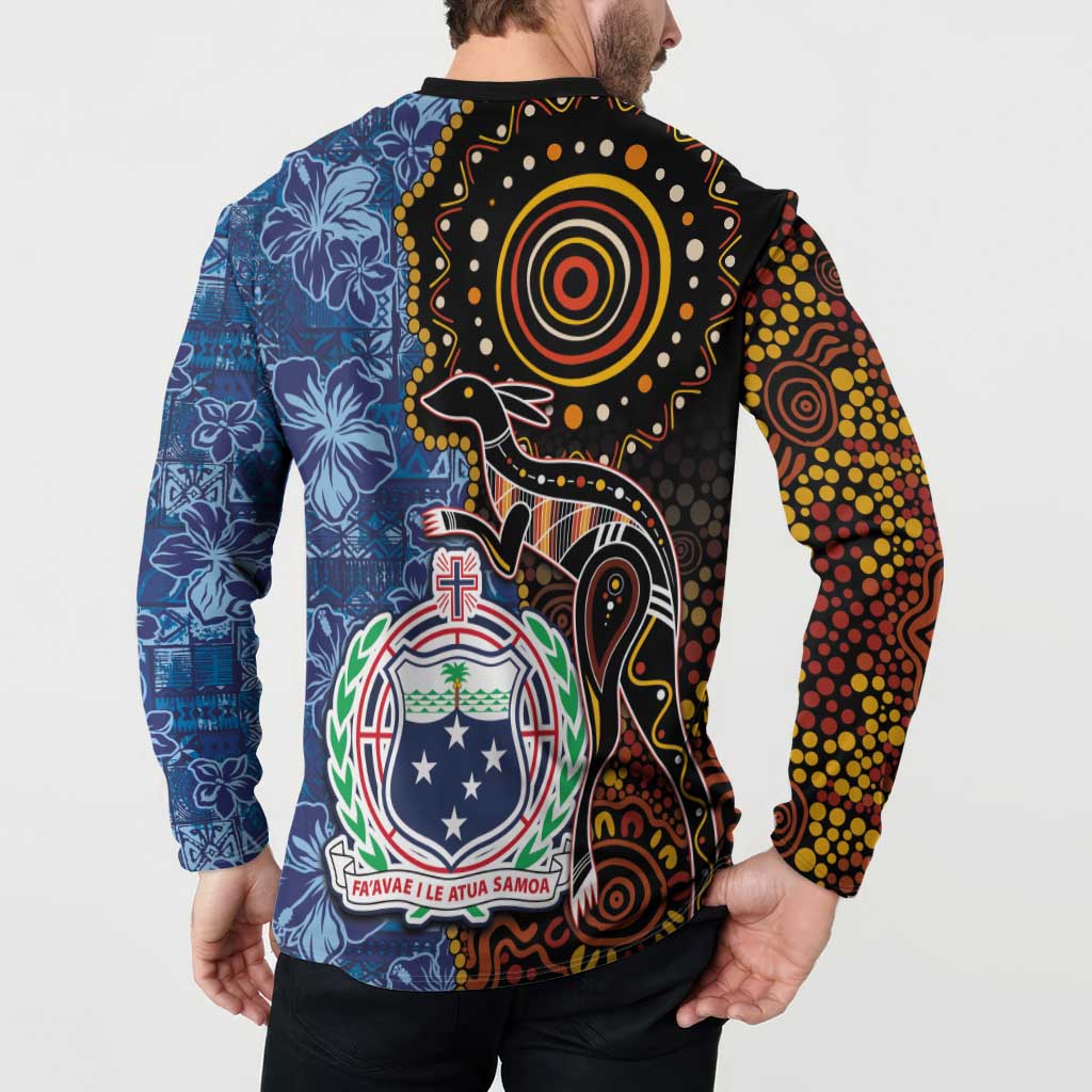 Samoa and Australia Together Button Sweatshirt Kangaroo and Tribal Hibiscus Aboriginal Pattern LT03 - Polynesian Pride