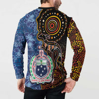 Samoa and Australia Together Button Sweatshirt Kangaroo and Tribal Hibiscus Aboriginal Pattern LT03 - Polynesian Pride