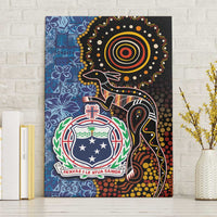 Samoa and Australia Together Canvas Wall Art Kangaroo and Tribal Hibiscus Aboriginal Pattern LT03 Without Frame Blue - Polynesian Pride