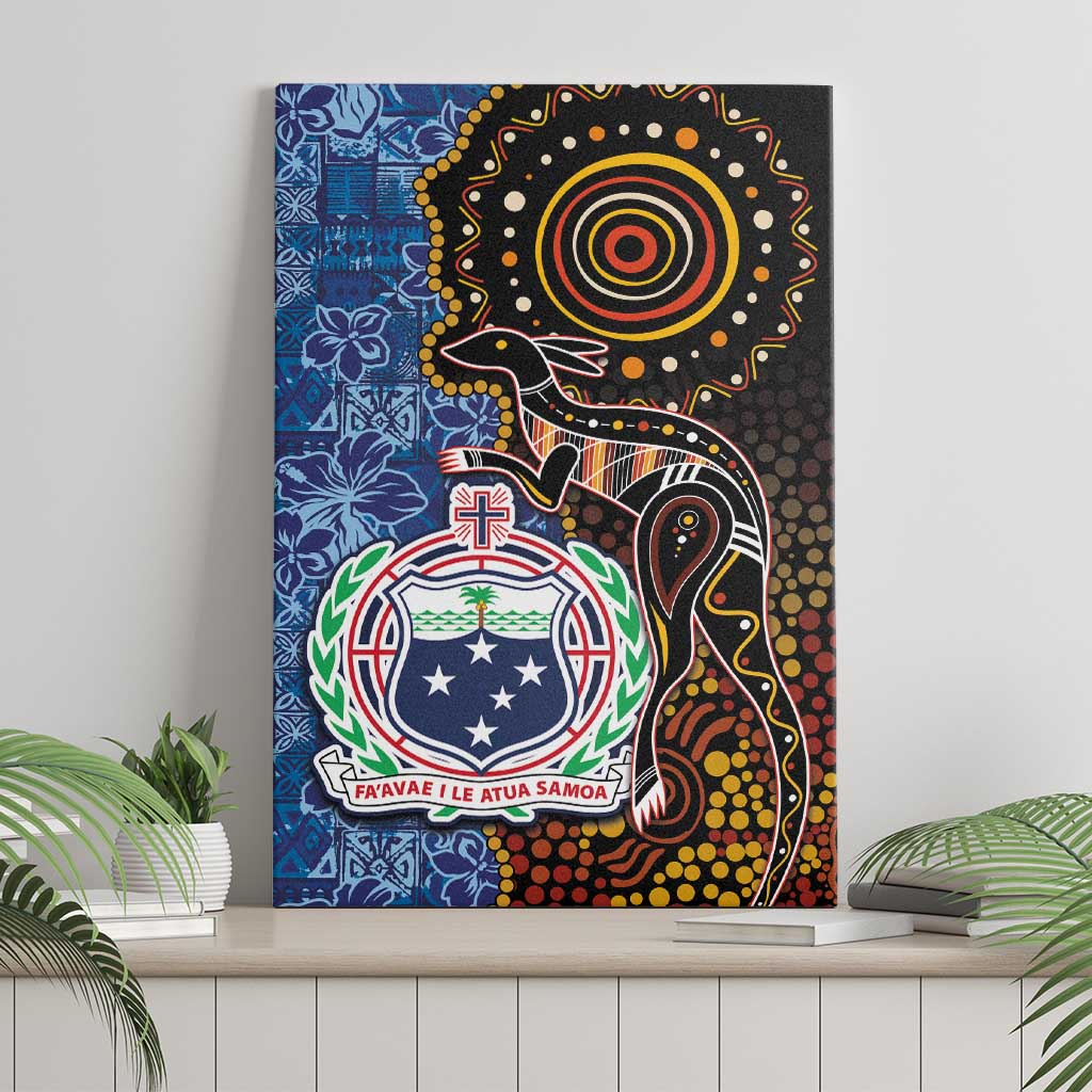Samoa and Australia Together Canvas Wall Art Kangaroo and Tribal Hibiscus Aboriginal Pattern LT03 - Polynesian Pride