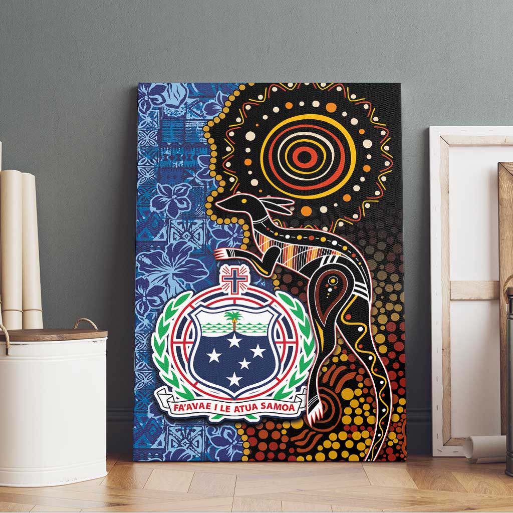 Samoa and Australia Together Canvas Wall Art Kangaroo and Tribal Hibiscus Aboriginal Pattern LT03 - Polynesian Pride