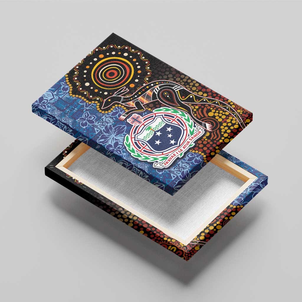 Samoa and Australia Together Canvas Wall Art Kangaroo and Tribal Hibiscus Aboriginal Pattern LT03 - Polynesian Pride