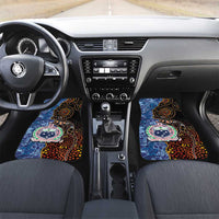 Samoa and Australia Together Car Mats Kangaroo and Tribal Hibiscus Aboriginal Pattern LT03 Set 2pcs - Front Blue - Polynesian Pride