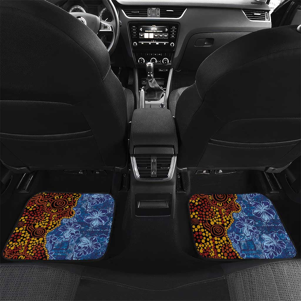 Samoa and Australia Together Car Mats Kangaroo and Tribal Hibiscus Aboriginal Pattern LT03 Set 2pcs - Back Blue - Polynesian Pride