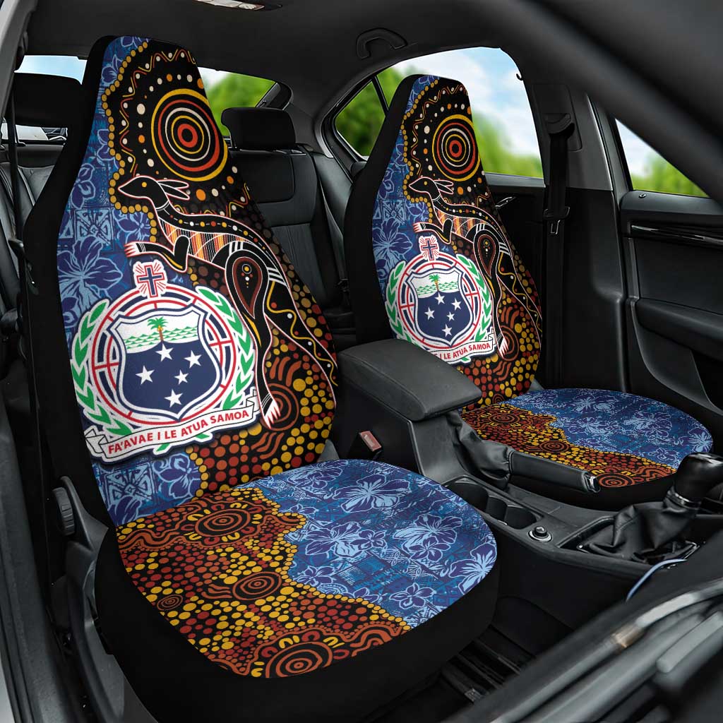 Samoa and Australia Together Car Seat Cover Kangaroo and Tribal Hibiscus Aboriginal Pattern