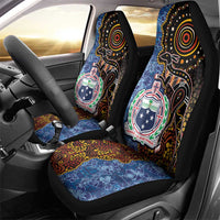 Samoa and Australia Together Car Seat Cover Kangaroo and Tribal Hibiscus Aboriginal Pattern