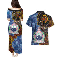Samoa and Australia Together Couples Matching Puletasi and Hawaiian Shirt Kangaroo and Tribal Hibiscus Aboriginal Pattern