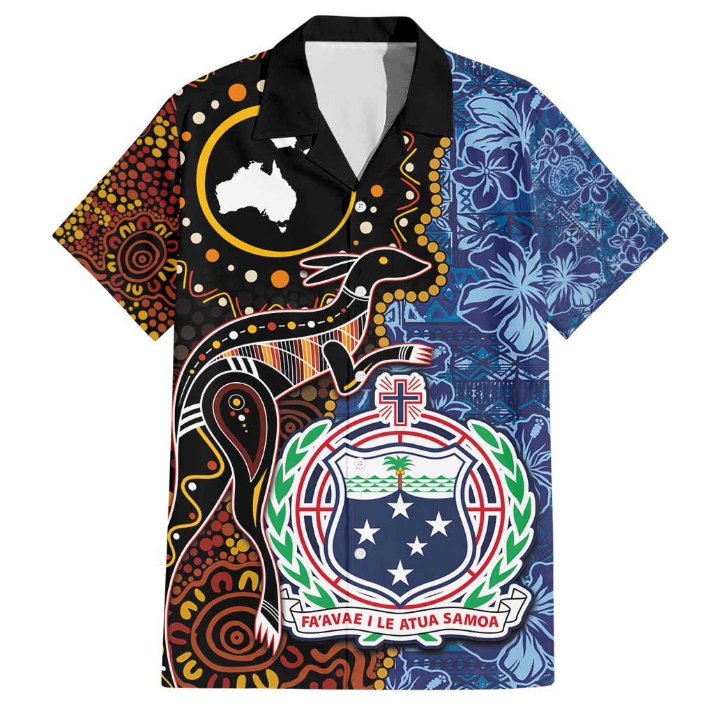 Samoa and Australia Together Hawaiian Shirt Kangaroo and Tribal Hibiscus Aboriginal Pattern