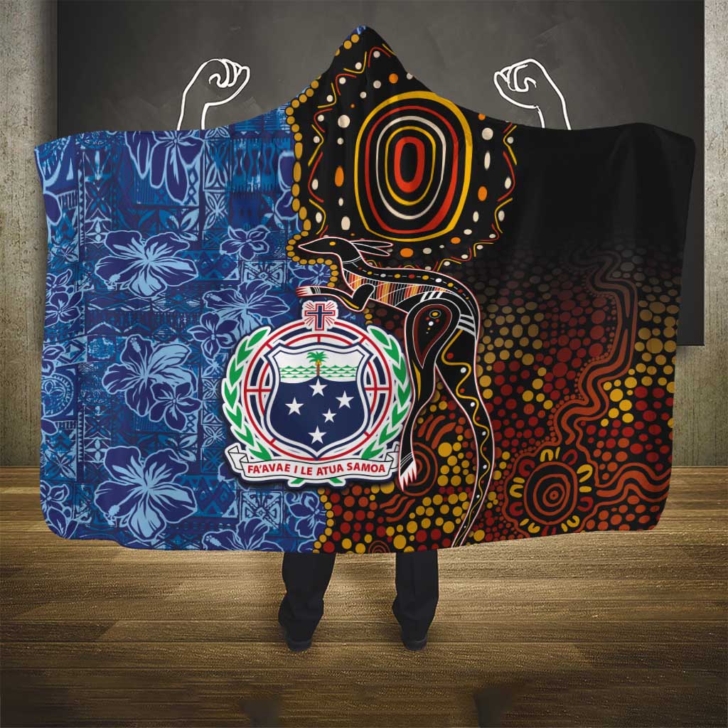 Samoa and Australia Together Hooded Blanket Kangaroo and Tribal Hibiscus Aboriginal Pattern LT03 - Polynesian Pride